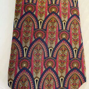 The Metropolitan Museum of Art 100% Silk Tie Necktie Artsy Arch Gothic Blue Gold